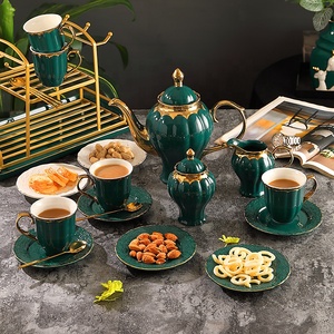 New Luxury England Style Green Color Golden Painted <b>Coffee</b> & Tea Sets - Product Image 1