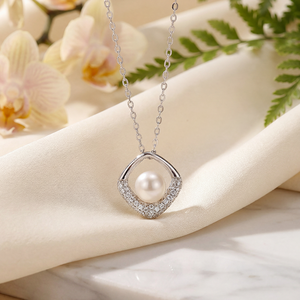 Freshwater Pearl Pendant <b>Necklace</b> S925 Silver Sparkling Cubic Zirconia Elegant Dainty Fine Jewelry Gift for Women - Product Image 3