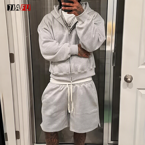 Blank Custom DTG Printing High Quality Baggy Zip up Sweatshirts <strong>and</strong> Drawstring <strong>Shorts</strong> Two Piece <strong>Men</strong> <strong>Hoodies</strong> <strong>Set</strong> - Product Image 1