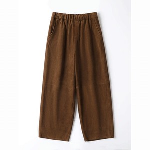 HN3661-3 Pantaloni Casual da Donna in Pelle Scamosciata di Agnello, Gamba Larga Rilassata, Vita Elastica, Orlo Affusolato, Lunghezza alla Caviglia - Product Image 3