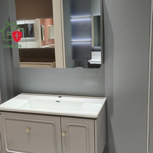 Mueble de Baño Moderno de Lujo Blanco, Tablero de Melamina MDF con Acabado Lacado, Espejo LED, Lavabo de Cerámica Montado en la Pared, Almacenamiento - Product Image 3