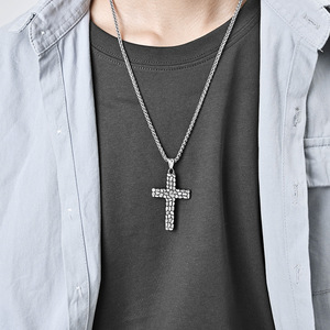 yunnique retro punk style pebble <b>titanium</b> steel cross necklace, niche, unisex, street hip-hop pendant - Product Image 2