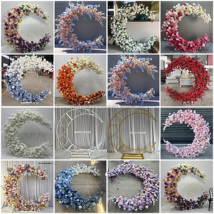 LEDA New Arrival Moon Shaped Flower Arch with <b>Stand</b> Artificial White Pink Rose <b>Backdrop</b> for Wedding Stage Decoration - Product Image 3