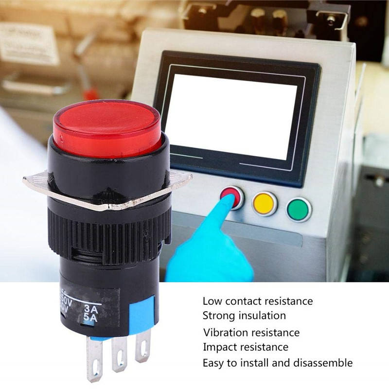 16mm 5V 12V 24V 220V Square Round LED Push Button Switch Lamp Momentary Push Button Switch Self Locking 3A/250V Power Switch