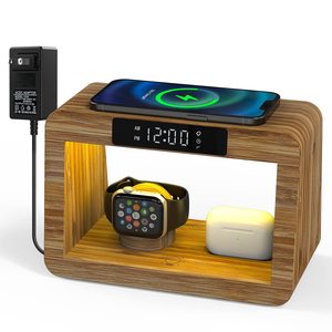 5 في 1 محمول سريع الشحن خشبي 15 واط شعار مخصص هدية ساعة منبه رقمية مع شحن لاسلكي - Product Image 5
