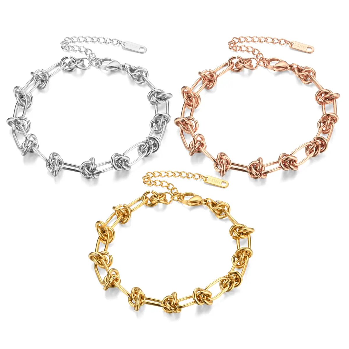 Vente en gros de nœuds en acier inoxydable, bracelet de chaîne, bijoux pour femmes, chine, grossiste fournisseur