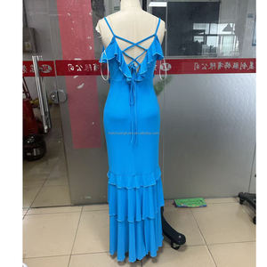 <span class=keywords><strong>Robe</strong></span> maxi à volants à plusieurs niveaux bleu clair personnalisée pour femmes Robes fendues Femmes - Product Image 5