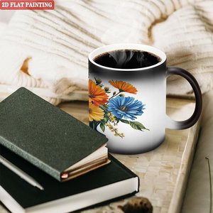 Frosted Black <b>Ceramic</b> Mug 11oz Heat Activated <b>Cup</b> With Floral Design 2D Flat Painting - Product Image 3