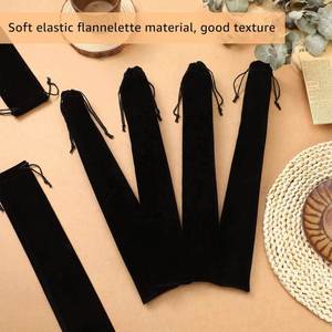 Large European Style Flower Velvet Folding Hand Fan Bag Drawstring 14.57x2.76 <b>Black</b> Fabric Sleeve Protector Gift <b>Wrap</b> Bags - Product Image 5