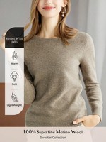 Pull-over décontracté pour femme en 100 % laine, col rond, manches longues, tricoté en polaire, fabrication OEM ODM sur mesure