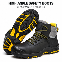 Bottes de sécurité en cuir à lacets mi-hautes avec logo personnalisé, embout en acier, semelle intermédiaire anti-perforation et semelle extérieure en PU solide pour la vente en gros