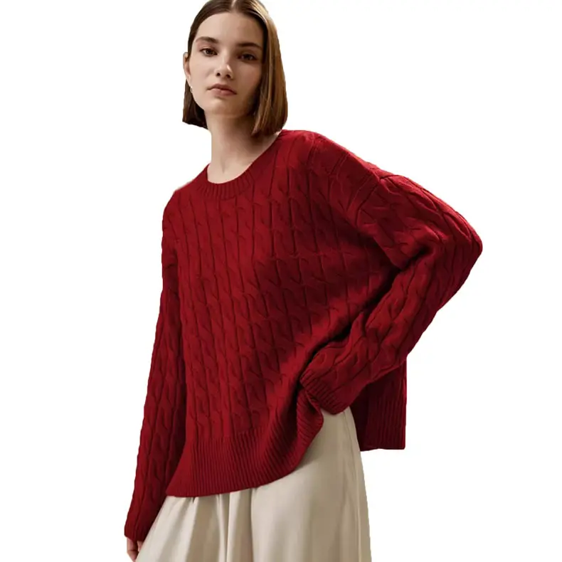 custom plain crew neck pullover heavy thick cable goat merino wool poncho sweater
