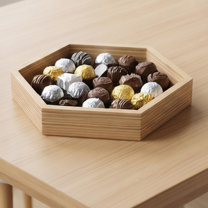 Elegant Hexagon Shape Wooden Chocolate <b>Tray</b> Perfect For Serving Chocolates Sweets Desserts And <b>Small</b> Treats Decor - Product Image 1