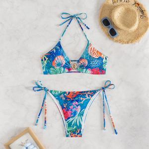 2026 Beach Ladies Slingshot Triangle Swimsuit Two Piece String <strong>Bikini</strong> Set <strong>Mikro</strong> for Women Sexy Suit Brazilian Floral Swimwear - Product Image 3