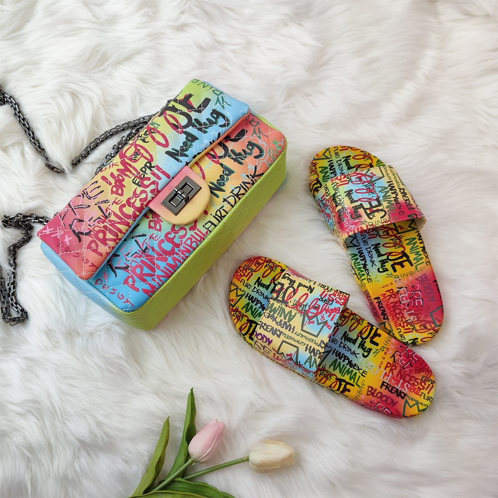 2021 кошельки, сумочки через плечо, горячая Распродажа, Сумка с граффити, женские сумки, женские сандалии, летние сандалии, подходящие сумки в комплекте