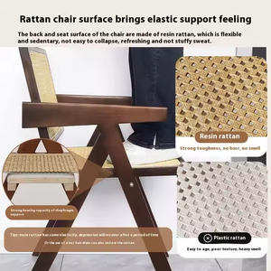 Sedia da pranzo in legno massello con bracciolo in Rattan antico moderno Casual in Rattan con schienale moderno laccato nero - Product Image 3