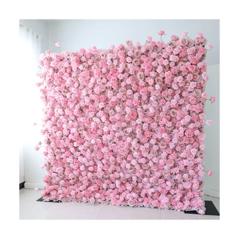E11 8ft x 8ft 3D Roll Up Big 20cm Rose Flower Wall Backdrop Panel Large Artificial Silk Flower Wall Mat for Wedding Event Decor