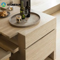 Table d'appoint rectangulaire en travertin beige naturel luxueux StoneSun pour salon, chambre à coucher, hôtel, décoration de la maison