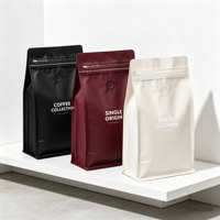 Sac d'emballage personnalisé avec logo imprimé, fond plat carré, fermeture éclair, valve à air, pochette étanche pour grains de café et emballage de produits pour animaux de compagnie