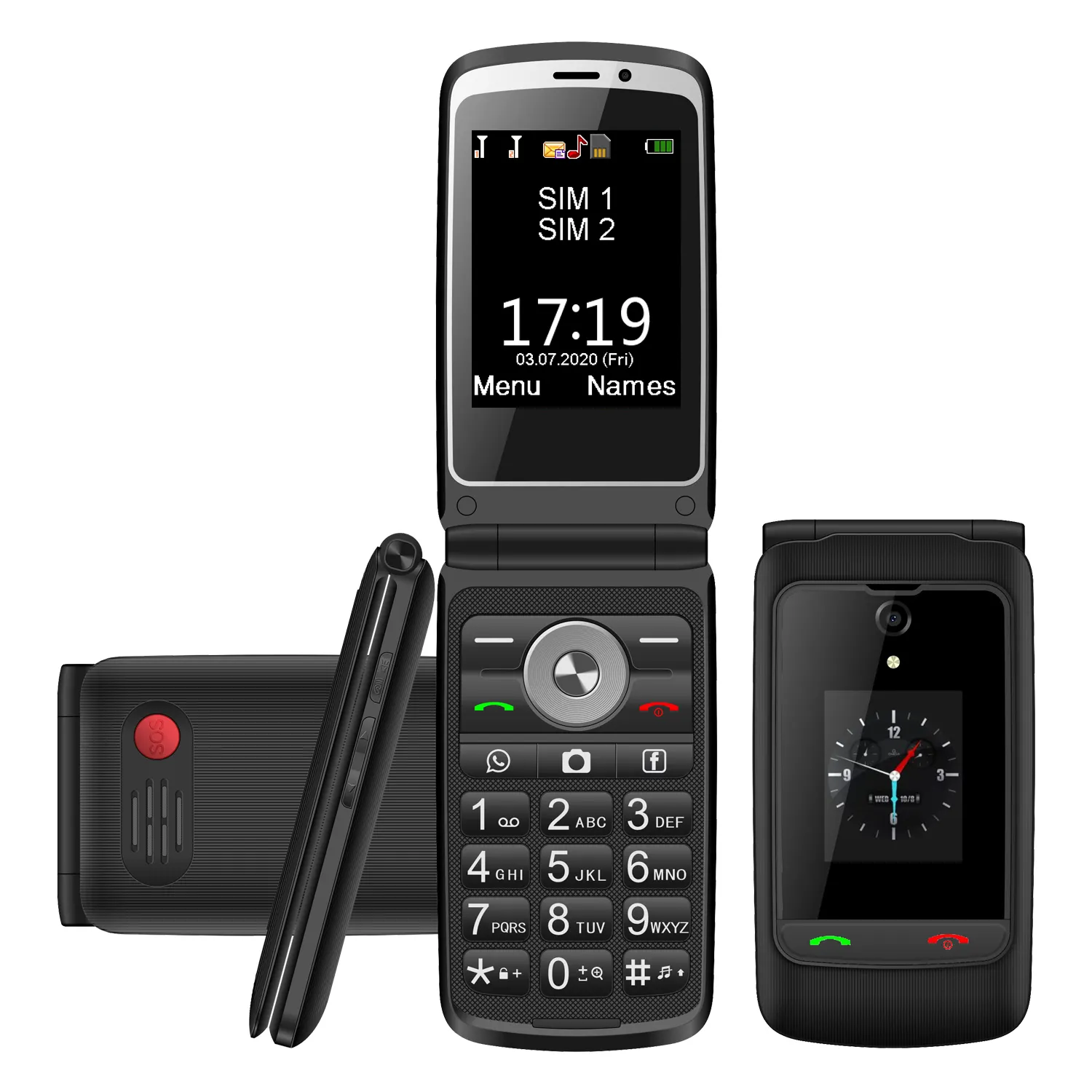 Celular flip com 4g lte android, wifi, whatsapp, facebook, gps