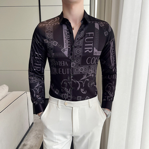 Camisa de manga larga de poliéster con impresión Digital de alta calidad, Camisa Social Masculina delgada para hombre, camisa con botones de manga larga - Product Image 3