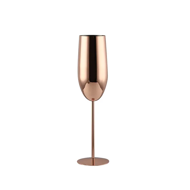 Copas de vino tinto de acero inoxidable con logotipo personalizado, copa de champán de cobre dorado, Copas de fiesta de metal con flauta