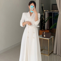 Robe longue décontractée élégante à col tailleur, double boutonnage et ceinture, couleur unie, collection automne 2026, vente en gros pour boutiques