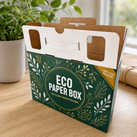 Boîte d'emballage personnalisée vert foncé avec poignée, motif feuille dorée, pour présentation de collections de cadeaux et vente au détail