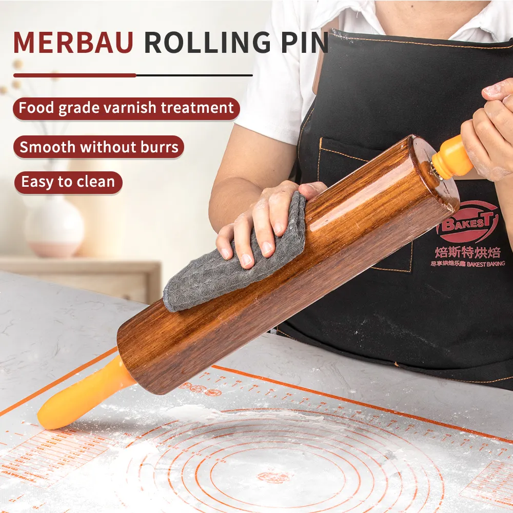 Bakest stik Mi Pin gulung klasik kayu, rol kulit pangsit dapat digerakkan Pin penggulung kayu