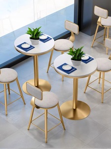 <span class=keywords><strong>Mesa</strong></span> Alta Redonda de Mármol y Metal para Restaurante, <span class=keywords><strong>Cocina</strong></span>, <span class=keywords><strong>Bar</strong></span>, Comedor de Club Nocturno Moderno - Product Image 4