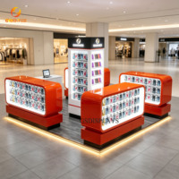 Kiosco de Exhibición para Teléfonos Celulares, Color Naranja, Fácil de Montar, con Vitrina de Vidrio Iluminada con LED de Alta Gama para Puesto de Venta Minorista