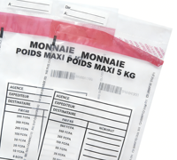 Sacs de dépôt d'espèces imprimés sur mesure avec sceau inviolable, auto-adhésifs, en plastique transparent pour opérations bancaires