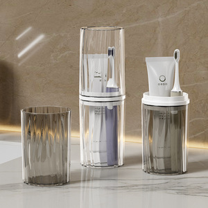 Ensemble de porte-brosse à dents de voyage avec gobelet pour bain de bouche, boîte de rangement pour brosse à dents électrique, en plastique transparent portable pour la salle de bain - Product Image 2