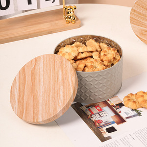 Iron Airtight Jar For Storing Cookies Snacks Tea Coffee Beans With Wooden Lid Food Storage <b>Container</b> - Product Image 2