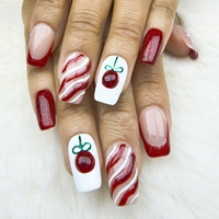 Uñas a presión estilo navideño cuadrado corto reutilizable fábrica al por mayor