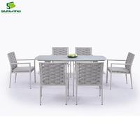Fauteuil de salle à manger d'extérieur moderne en aluminium avec coussin, chaise de patio empilable en corde tressée pour mobilier de terrasse d'hôtel et de complexe hôtelier