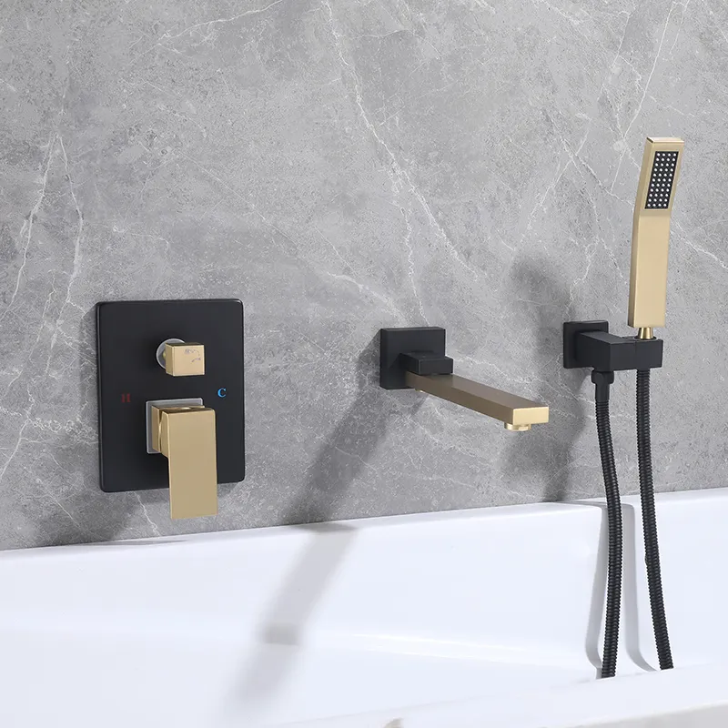 Luxury bathtub faucet set golden black hot cold water mixer bath shower tub faucet copper bathroom bathtub faucet