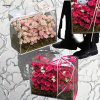 Boîte cadeau en acrylique de luxe avec poignée, boîte transparente carrée, rectangulaire, en forme de cœur, pour la présentation de fleurs roses, pour la Saint-Valentin, boîte en plastique