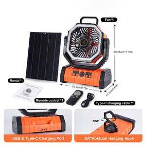 Năng lượng mặt trời di động cắm trại <span class=keywords><strong>fan</strong></span> với LED ánh sáng có thể sạc lại dao động điều khiển từ xa hẹn giờ quạt ngoài trời cho RV bão khẩn cấp - Product Image 2
