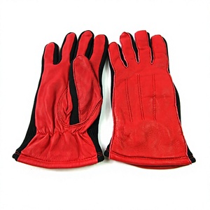 Gants de poignet en cuir rouge, style uni, doublure respirante en polyester pour usage quotidien en extérieur, printemps automne - Product Image 6