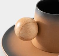 Tasse à café créative en céramique et bois avec cuillère - Thé de l'après-midi, Tasse à lait raffinée, Tasse de petit-déjeuner, Cadeau d'entreprise