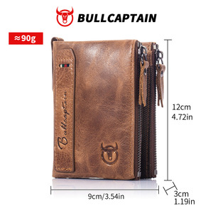 Portefeuille court en cuir véritable rétro BULLCAPTAIN pour homme, porte-cartes, porte-monnaie, blocage RFID, cadeau décontracté ou professionnel - Product Image 5
