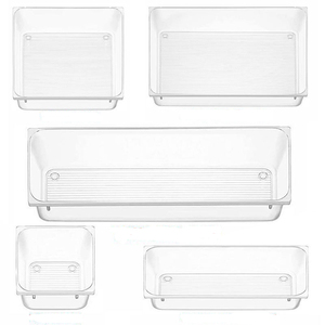 Juego de organizadores de cajones de diferentes tamaños, divisores de escritorio de plástico transparente, bandejas, contenedores de almacenamiento de tocador para maquillaje, joyas, dormitorio, Oficina - Product Image 1