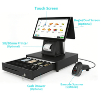 Sistemas POS Todo en Uno, Pantalla Táctil Negra, Windows I5, Terminal de Punto de Venta, Máquina de Punto de Venta para Restaurantes, Caja Registradora