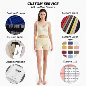 Logotipo personalizado Color <span class=keywords><strong>blanco</strong></span> Correa de espagueti Frente con cordones <span class=keywords><strong>Tirantes</strong></span> de satén Crop Tank <span class=keywords><strong>Top</strong></span> y pantalones cortos Conjunto de pijama sexy para mujeres - Product Image 2