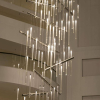 Projet de hall d'hôtel personnalisé Tube de verre tombant Grande suspension Lustre d'art en verre moderne de luxe suspendu