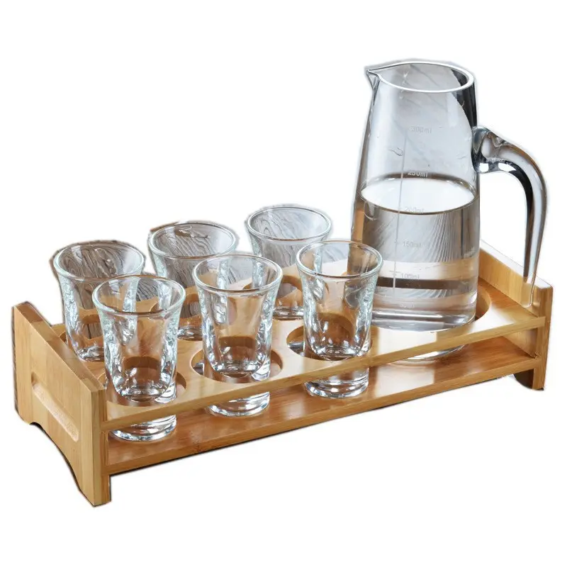 Support de tasse en bois de bambou blanc avec séparateur de vin domestique à un étage et plateau en verre stockage d'affichage cadre en bois élégant