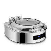 Plato de frotamiento circular de lujo de 6L, cubierta de vidrio hidráulica, colección de servidores de buffet de acero inoxidable, varios estilos, plateado dorado