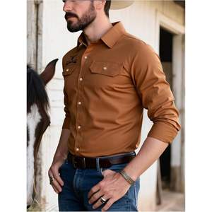 เสื้อเชิ้ตคาวบอยแขนยาวสำหรับผู้ชาย คอปกติดกระดุม ผ้าฝ้ายระบายอากาศได้ดี เหมาะสำหรับขี่ม้า - Product Image 1