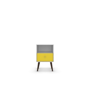 White And Yellow Nightstand With Drawer And <b>Open</b> Shelf For Bedroom <b>Storage</b> - Product Image 6